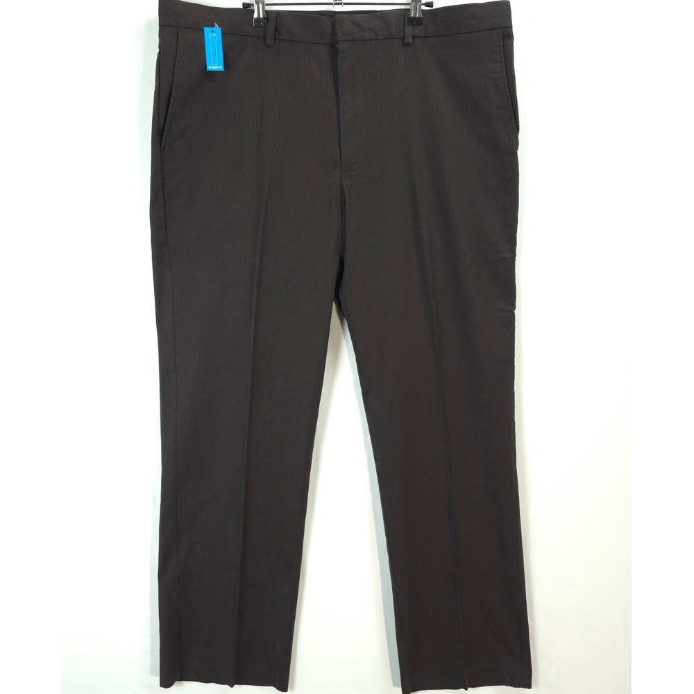 Haggar Men Dress Pants 42x32 Brown Textured Straight Fit Flat Front Classic